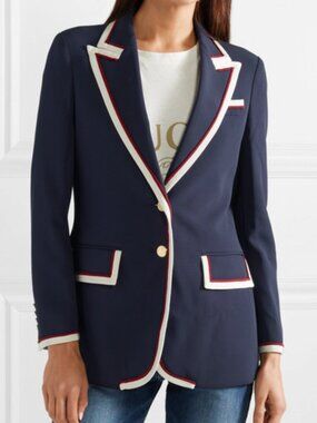 $2700 Gucci Ikram 2018 Blue Stripe Cady Blazer Jacket size IT 44/8